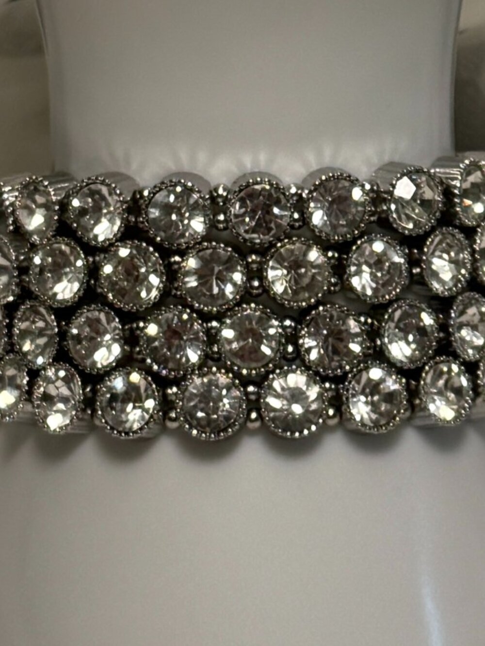 NEW 4 Stretchy Beaded Bracelets Faux Diamond Rhinestone Clear Gem Silver Tone
